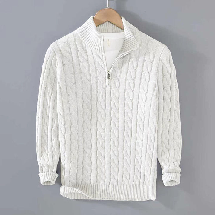 Men's knitted pullover with zipper and stand-up collar