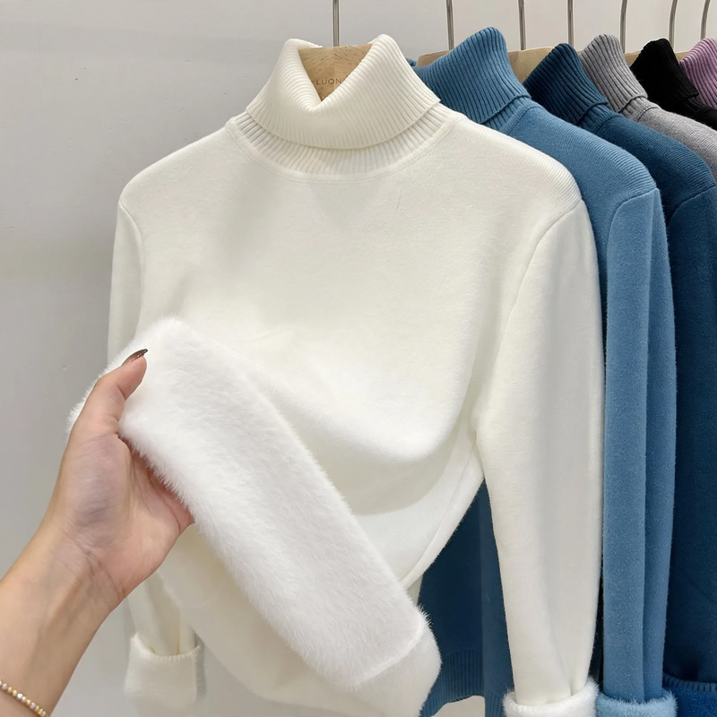 Women's turtleneck sweater, lined, warm, long sleeve