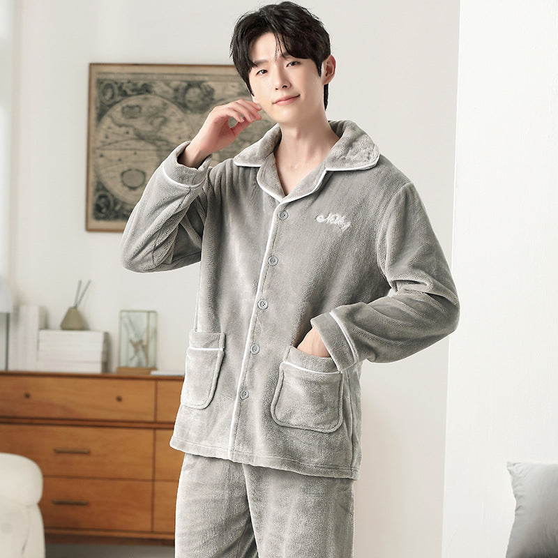 Men's pajamas made of thick coral fleece and flannel