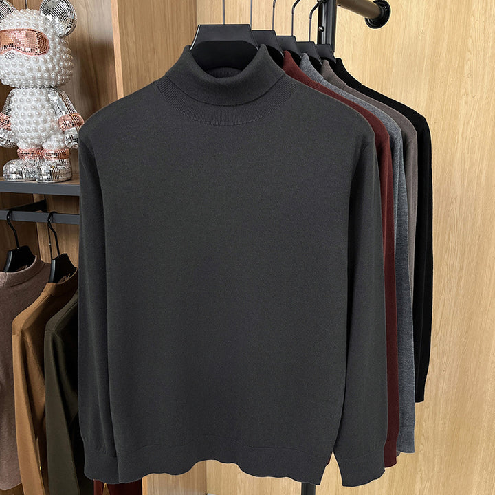 Men's pullover made of silk and sheep wool, stand-up collar