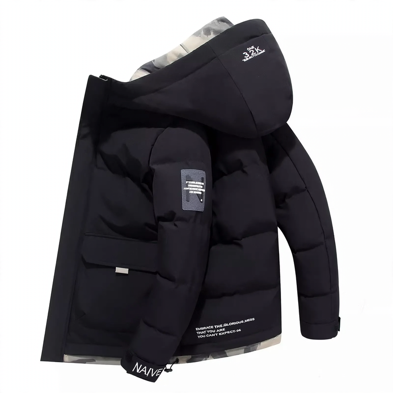 Padded hooded jacket for men, short
