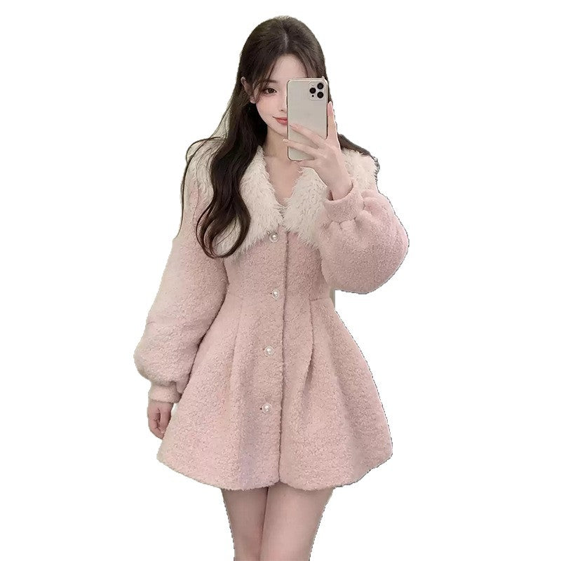 Ladies jacket made of lamb fleece imitation, lined