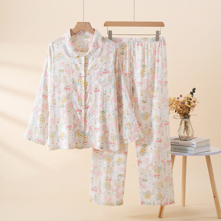 Cotton pajamas for women, long-sleeved, with cartoon motif
