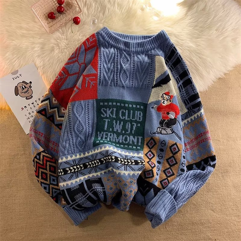 Retro Christmas sweater in Harajuku style