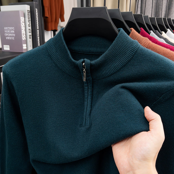 Men's wool sweater with stand-up collar and zipper