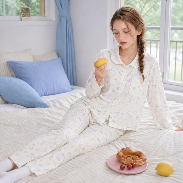 Cotton pajamas for women, long-sleeved, with cartoon motif