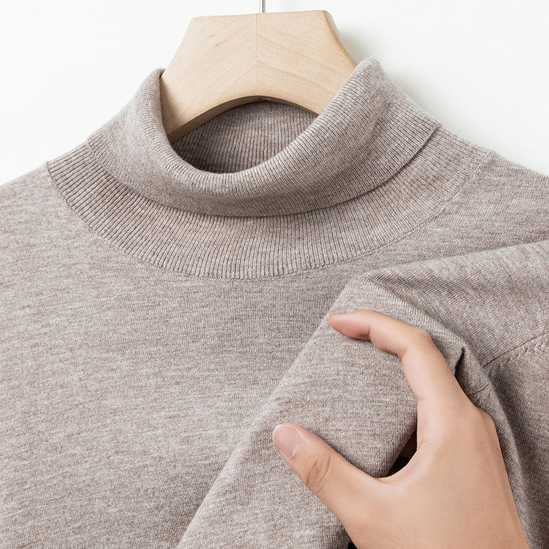 Men's wool pullover, fine knit, standing collar