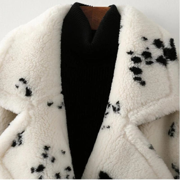 Teddy coat with animal print, lined, women's