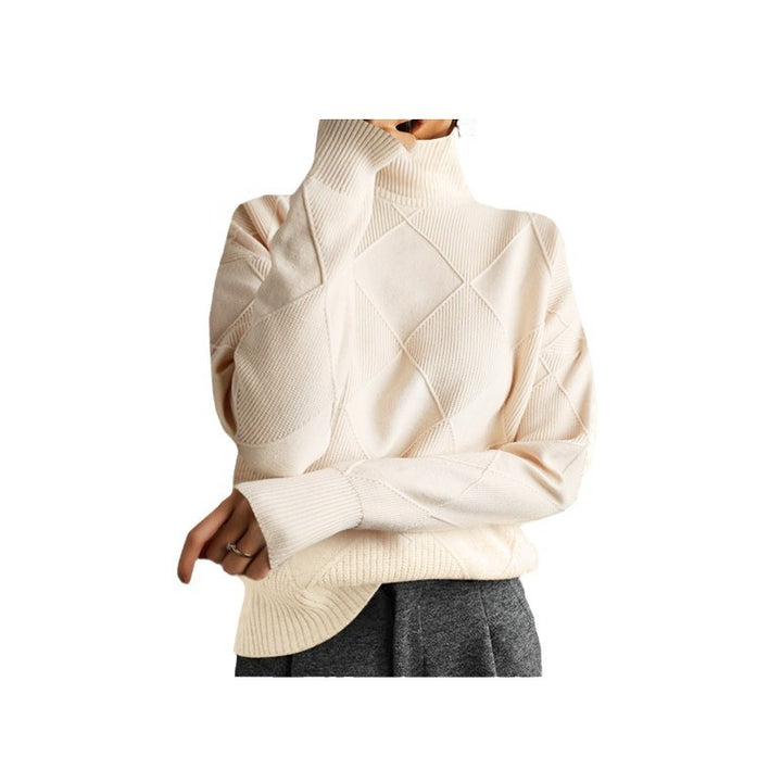 Women's knit sweater with high collar, solid color