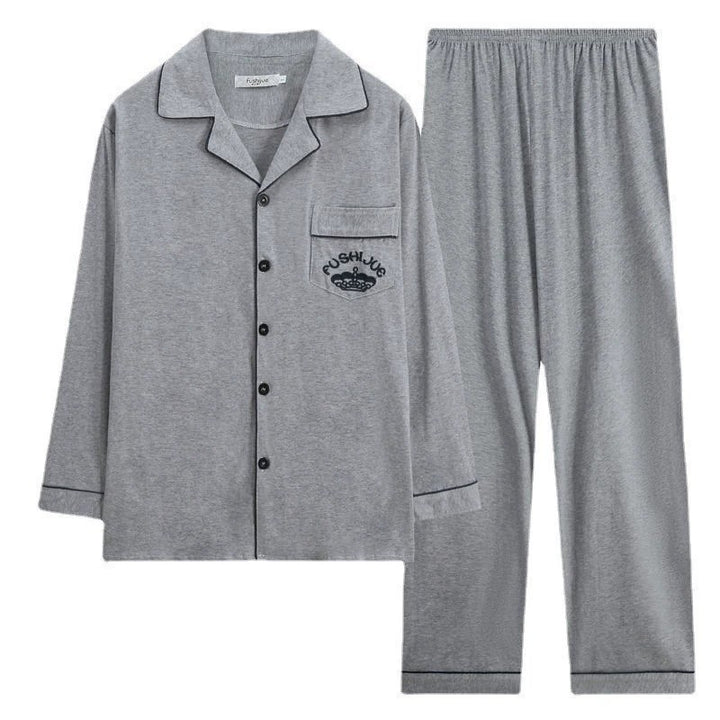Men's pajamas made of pure cotton, long-sleeved