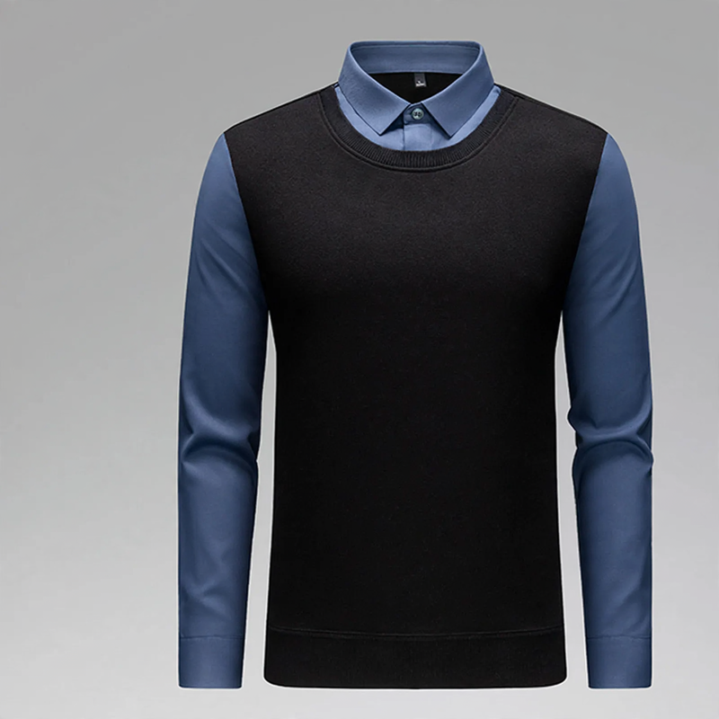 Men's knit sweater in fake layer look, warm lining