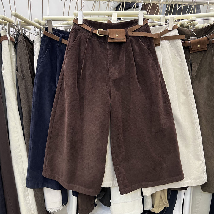Women's corduroy pants, knee-length, with belt pocket
