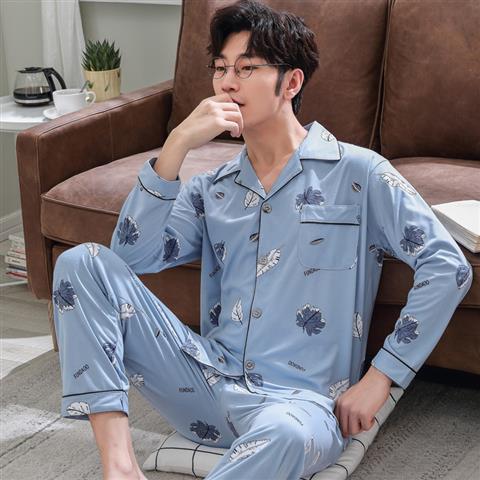 Men's pajama set made of 100% cotton, long-sleeved