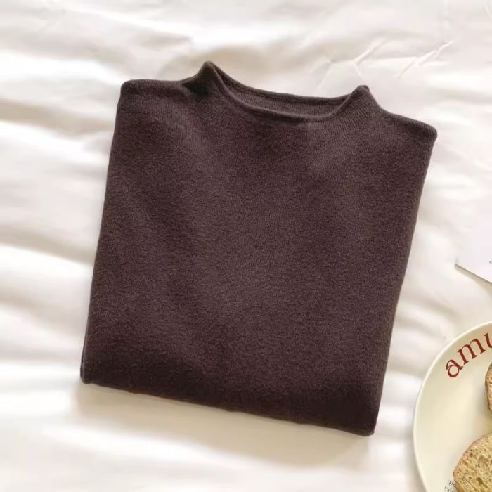 Women's knit sweater with stand-up collar, solid color