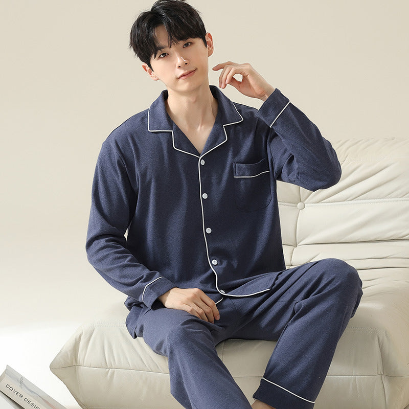 Men's Pajama Set, Cotton, Long Sleeve, Simple