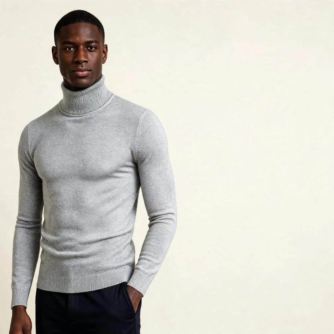 Men's turtleneck sweater, slim fit, elastic