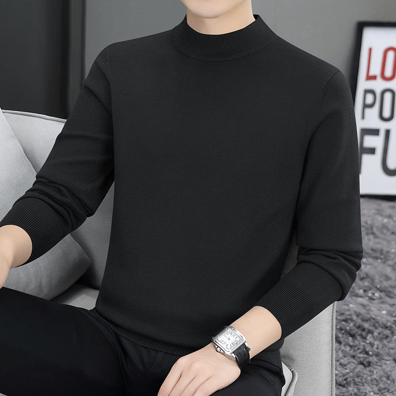 Men's knitted pullover with stand-up collar, lined