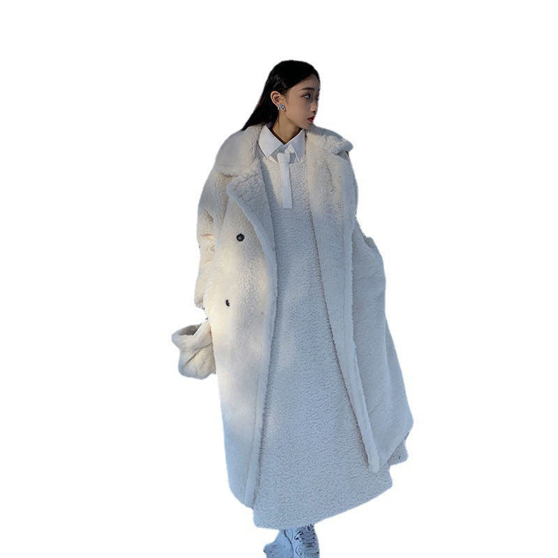Longer, padded lamb fleece imitation coat