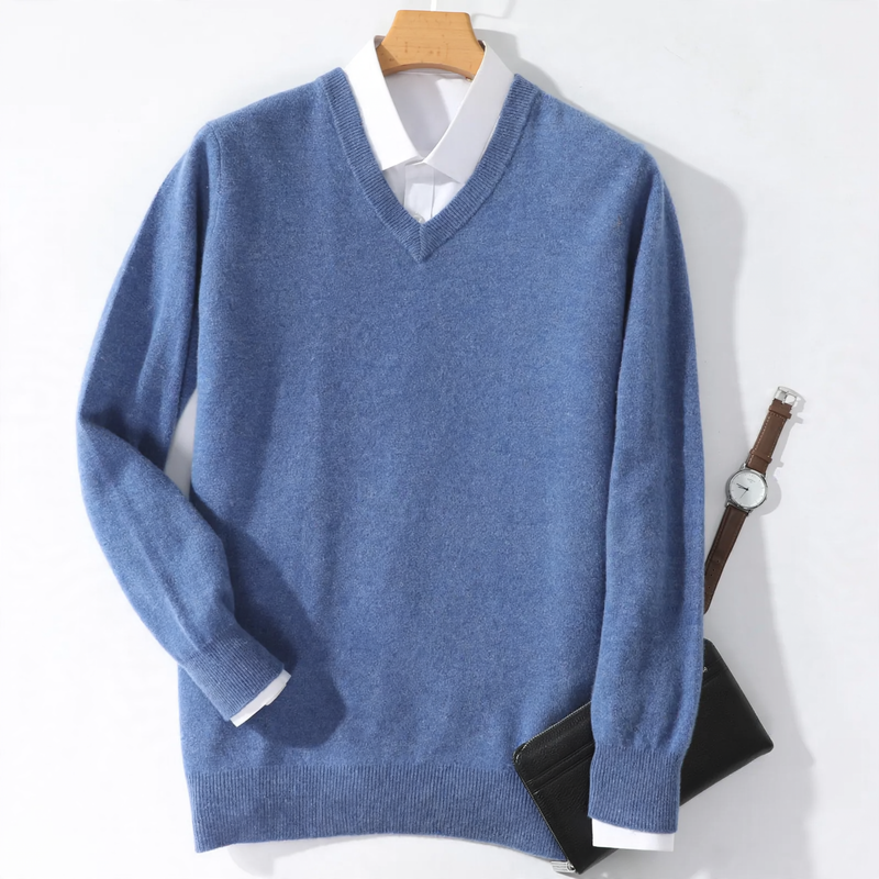 Men's wool pullover with V-neck