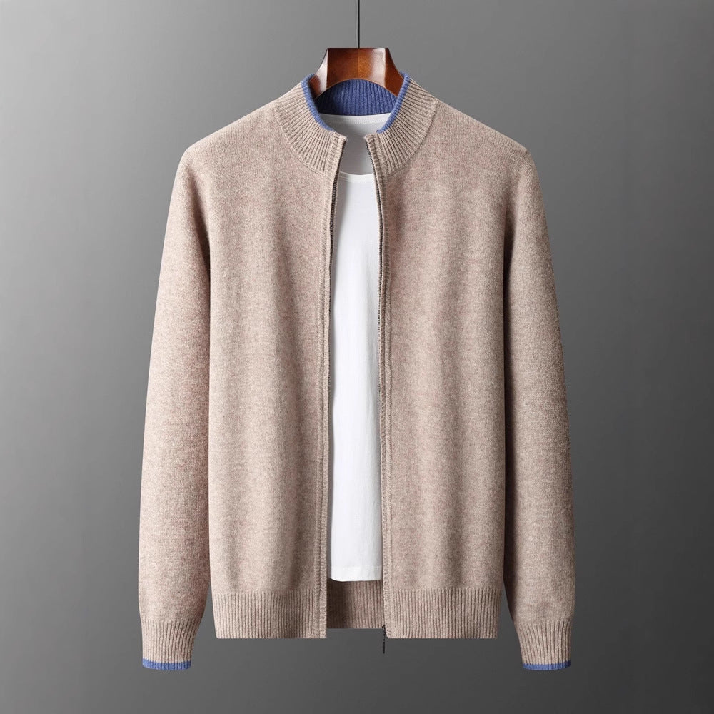 Men's zip-up cardigan with stand-up collar