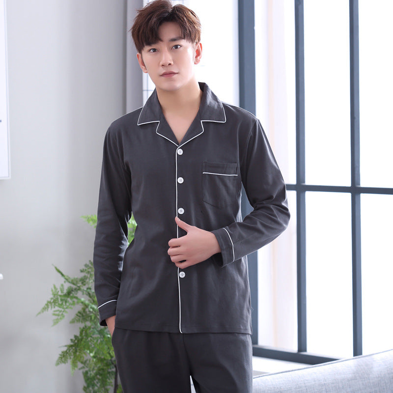 Men's Pajama Set, Cotton, Long Sleeve, with Button Placket