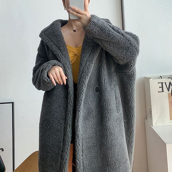 Long teddy coat made of alpaca wool blend