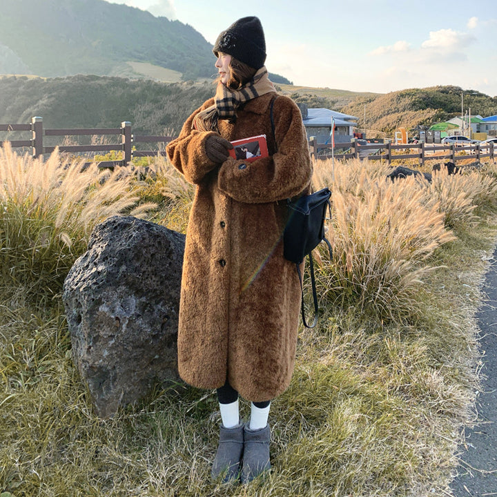 Women's lamb fur imitation coat, long