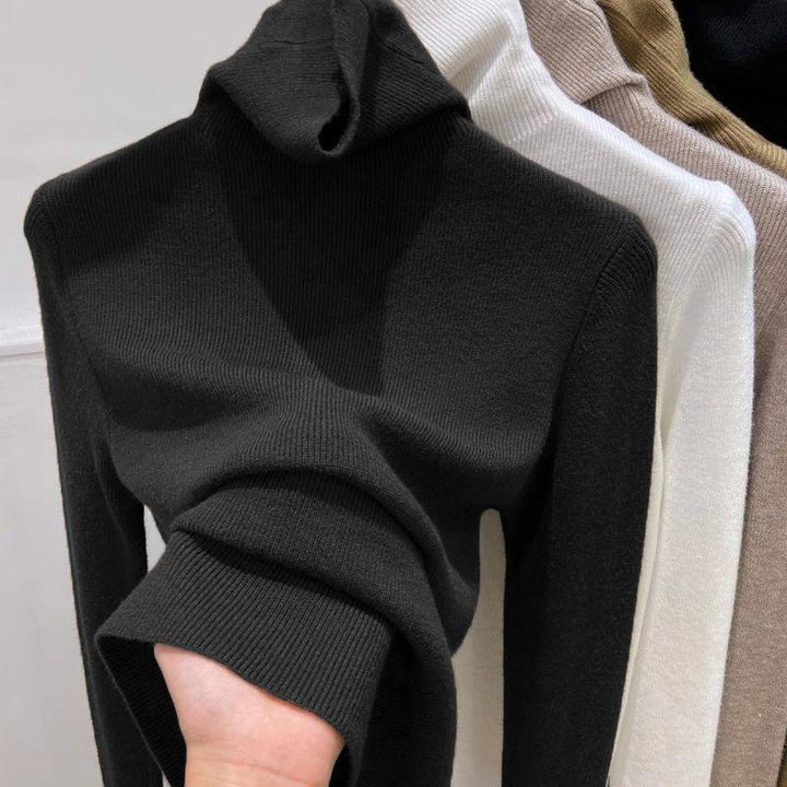 Slimming women’s knitted sweater with stand-up collar