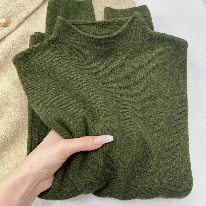 Women's knitted sweater, stand-up collar, simple design
