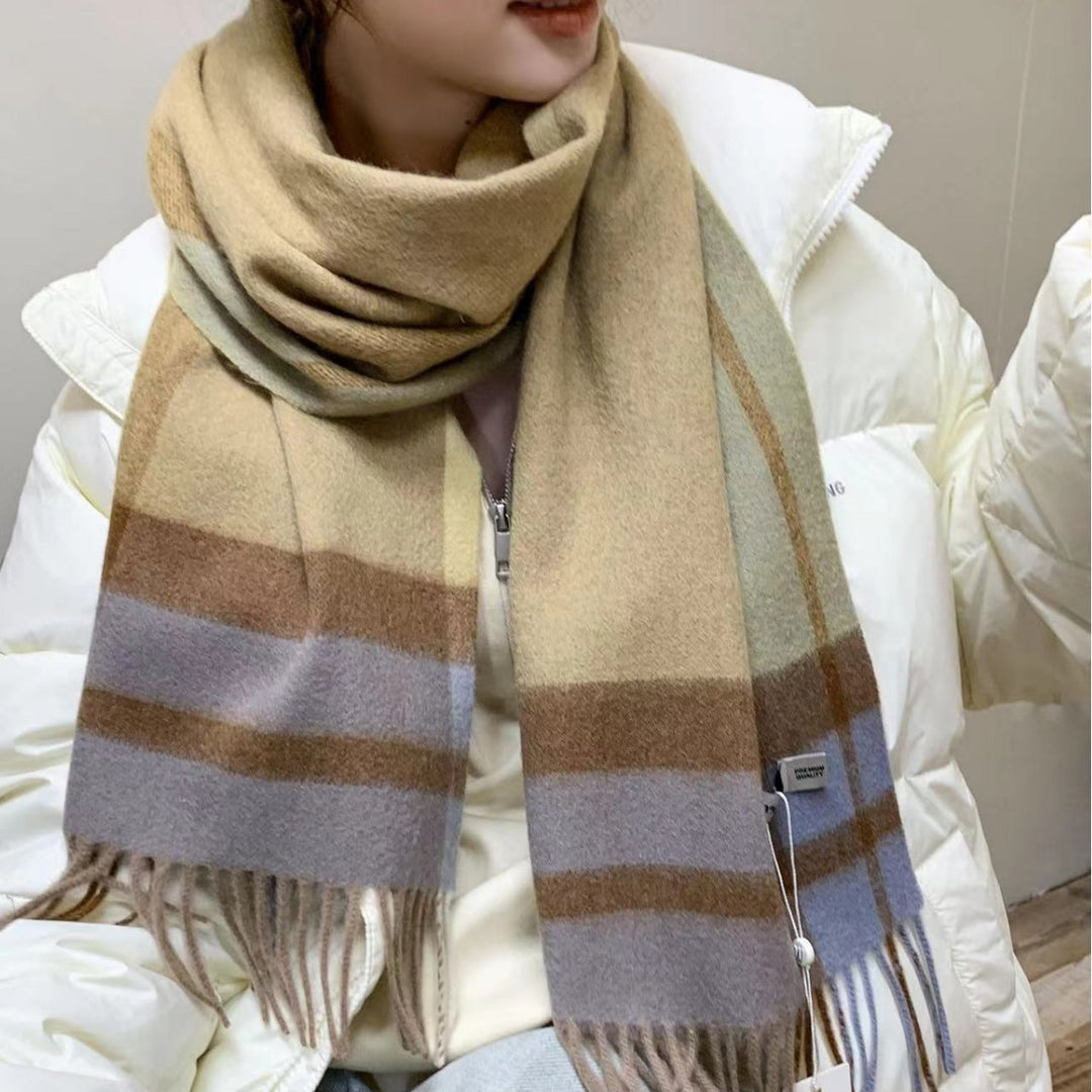 Wool scarf, 100% wool, checked, 30x180 cm