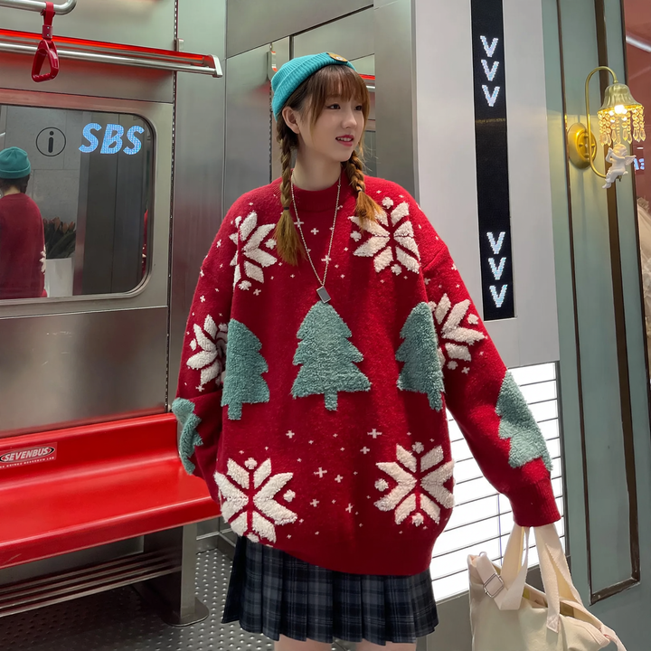 Christmas sweater with reindeer motif in oversized look