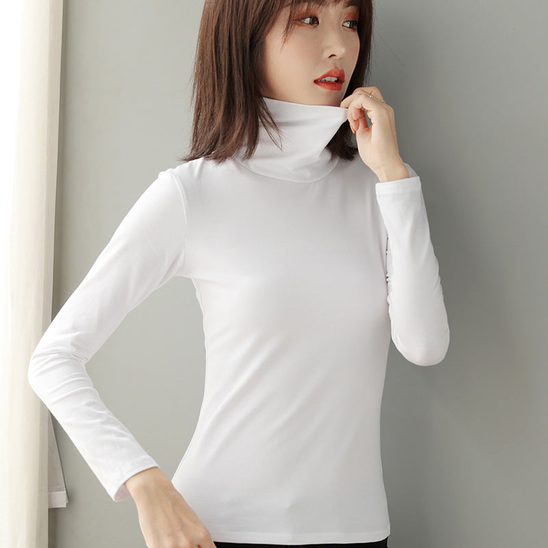 Women's Long Sleeve Base Layer Shirt, Cotton, Stand Collar, Fitted