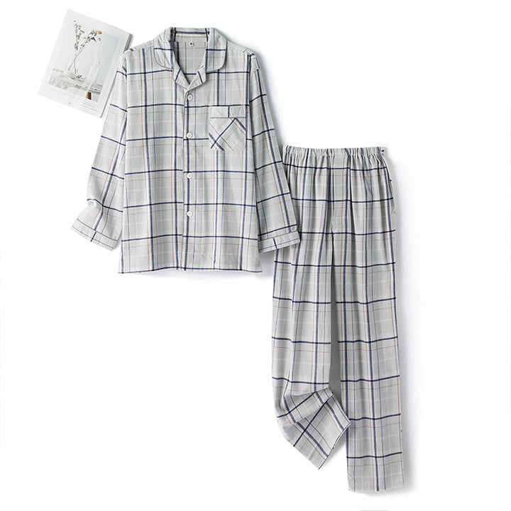 Men's cotton pajamas, brushed, checked
