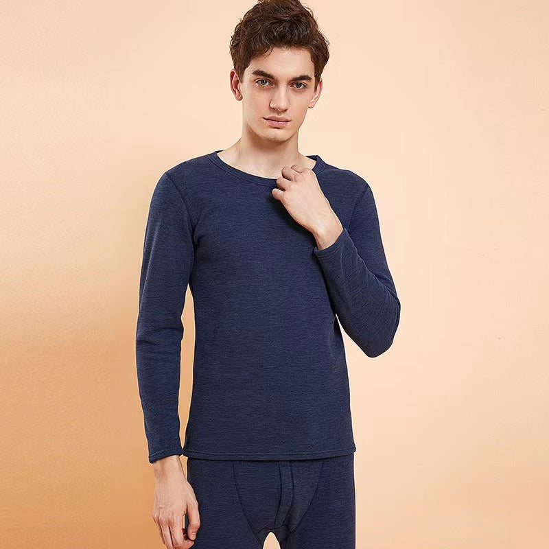 Thermal underwear set with round neckline, solid color