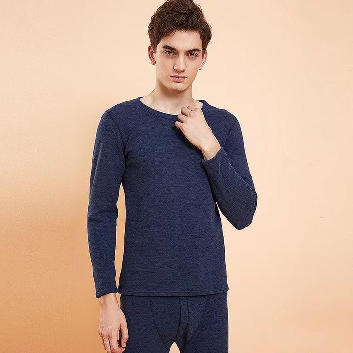 Thermal underwear set with round neckline, solid color