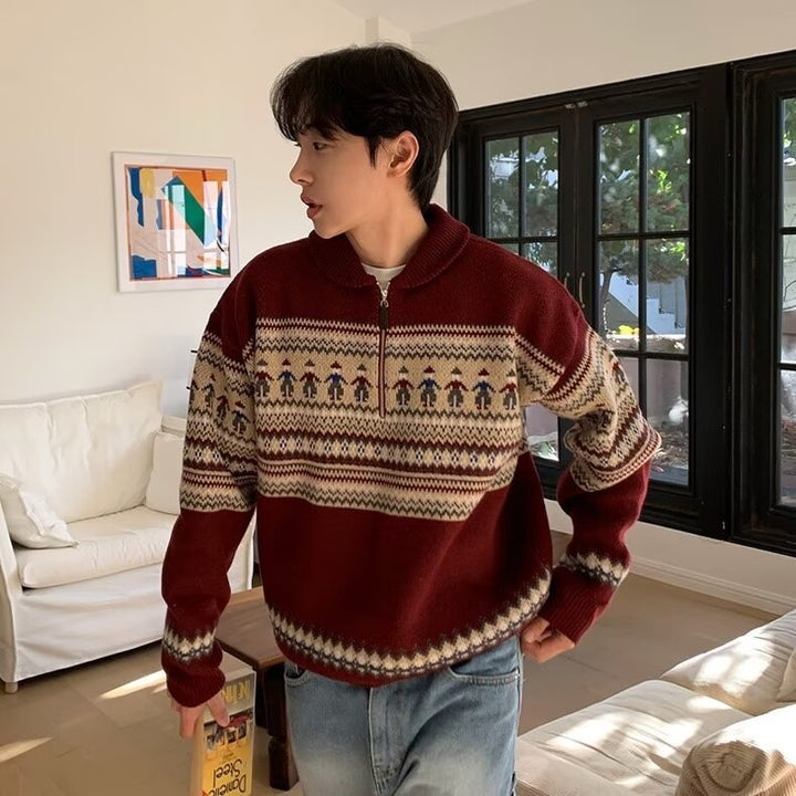 Unisex knitted sweater with zipper and snowman motif