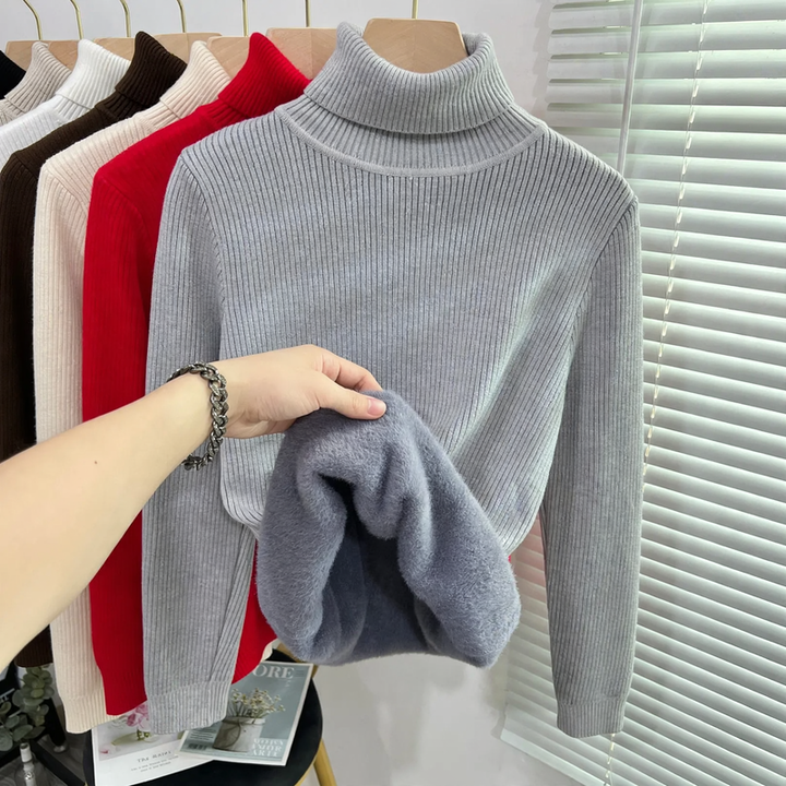 Ribbed women's turtleneck sweater, lined
