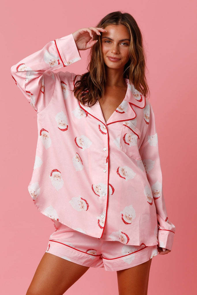 Satin house suit with Christmas motif, two-piece