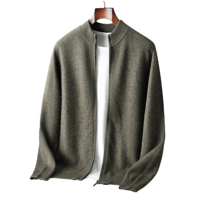 Men's cardigan made of pure wool, standing collar, 500g