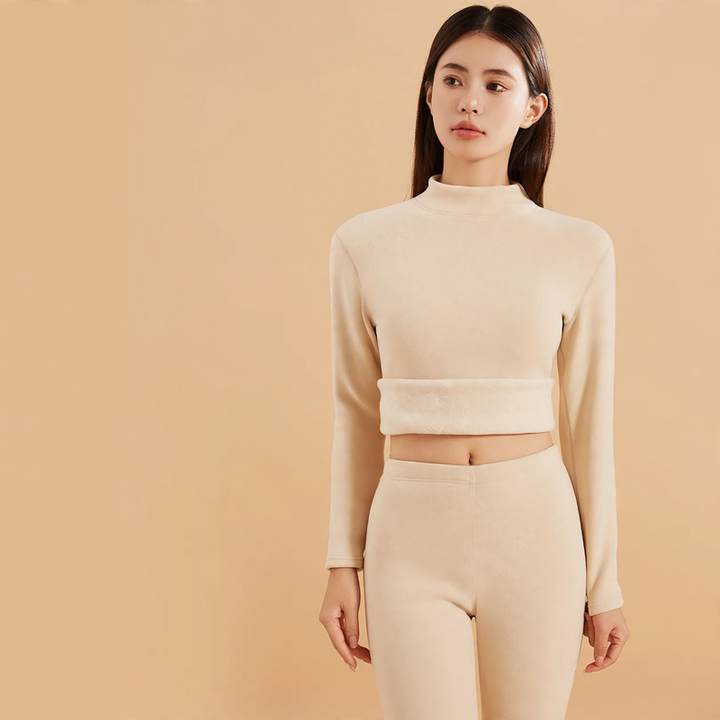 Women's Thermal Underwear Set with Stand-Up Collar