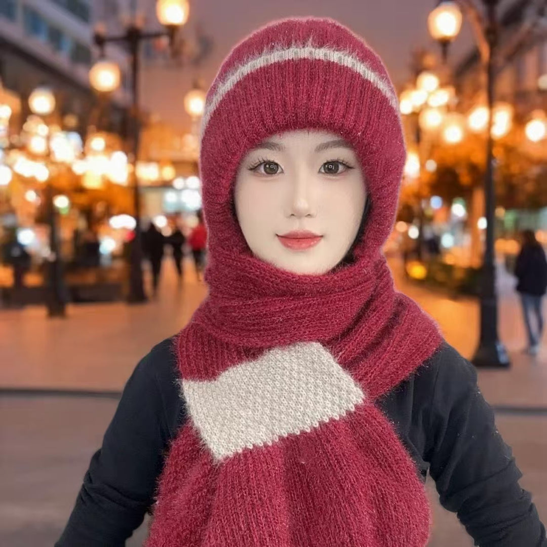 Knit hat and scarf set, lined, winter