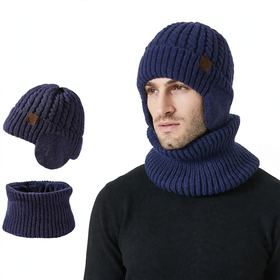 Unisex Knit Beanie and Scarf Set, warm, with ear protection