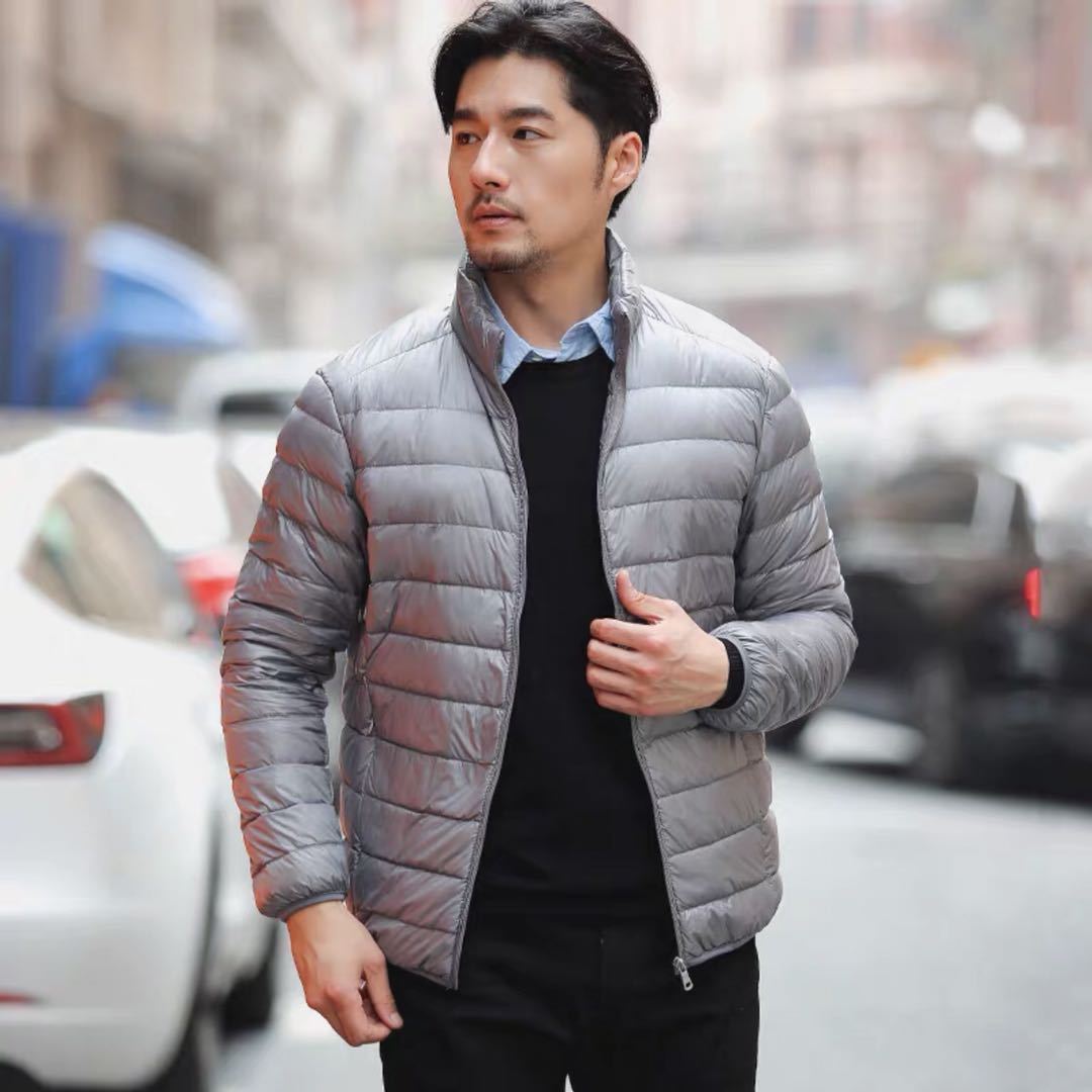 Men's down jacket, short, slim fit, with white duck down