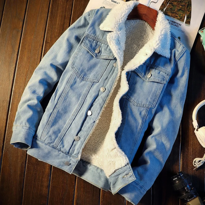 Men's denim jacket with lamb fleece lining, insulated