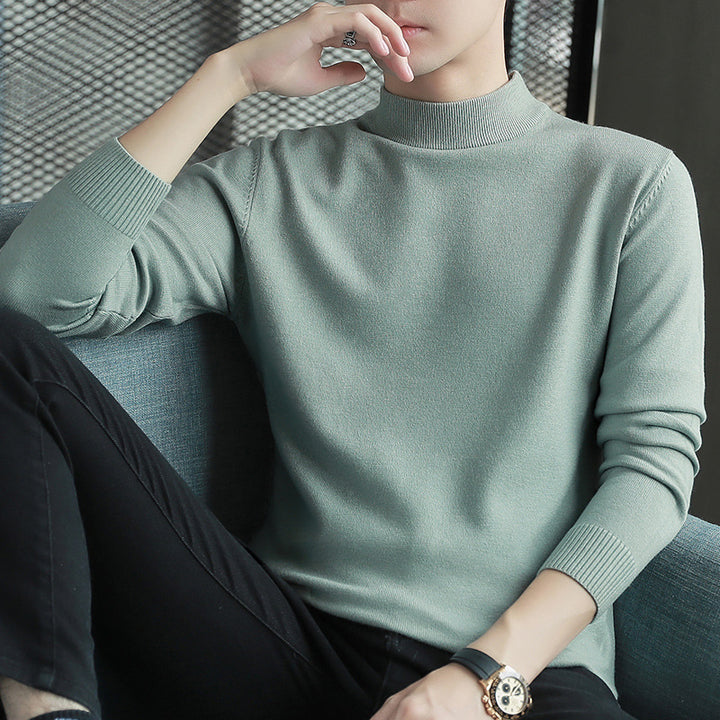 Men's knitted sweater with stand-up collar