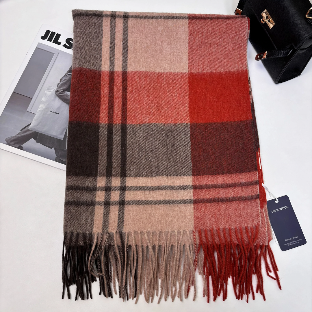 Large wool scarf in classic check pattern