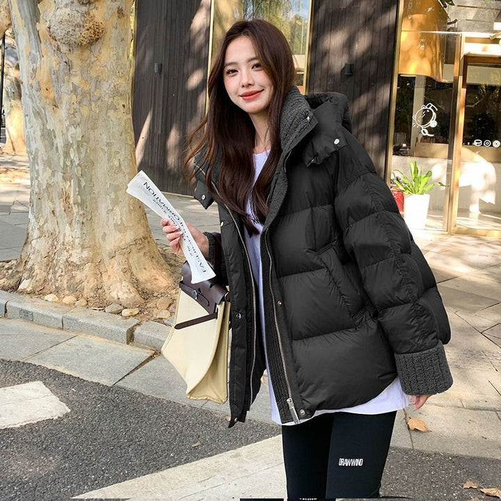Padded winter jacket with lambskin imitation collar