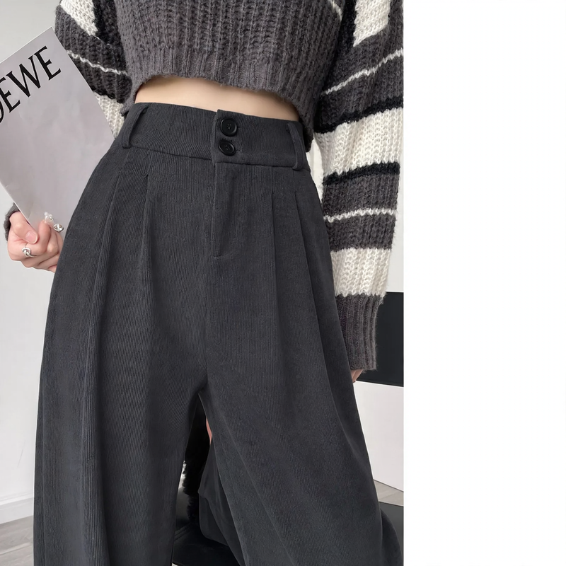 Padded corduroy pants with high waistband