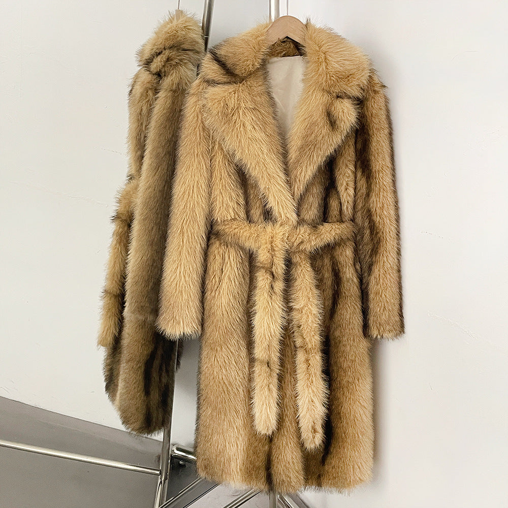 Long women's faux fur coat, lined