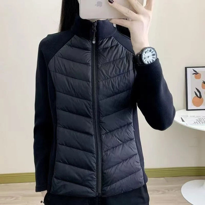 Light women's padded jacket, tailored, with stand-up collar